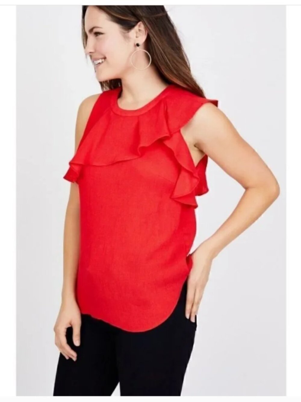 RACHEL ROY SIZE XXL RED SLEEVELESS RUFFLE TOP - Picture 2 of 8